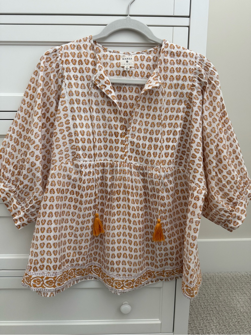 Marea Steph Block Print Tassel Top Size Small
